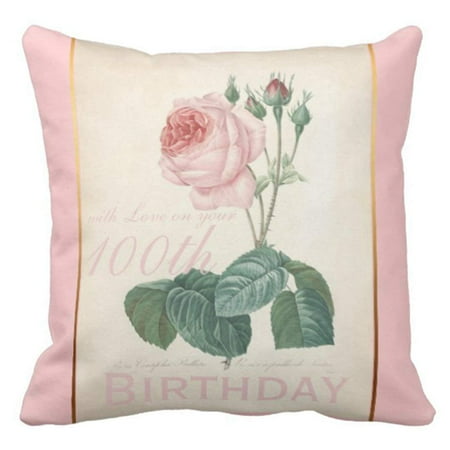 Birthday Pillowcase - ARTJIA Watercolor Botanical 100Th Birthday Celebration Vintage Floral Grandma Pillowcase Cover 20x20 inch