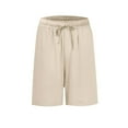 thumbnail image 6 of Bermuda Shorts For Women Drawstring Solid Color Pockets Solid Color Elastic Waist Shorts Khaki, 6 of 6