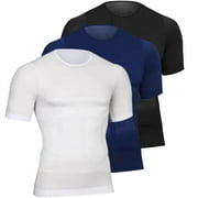Aptoco Compression Shirts for Men Gynecomastia Body Shaper T-Shirt Slimming Top Undershirts Short Sleeve Shapewear Belly Control, XL, Christmas Gifts