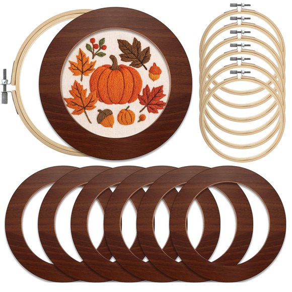 Marco de aro bordado RattanView, 6 unidades, madera de nogal de 15 cm