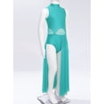 thumbnail image 4 of YiZYiF Girls Lyrical Dance Costume Keyhole Back Sleeveless Rhinestones Split Dress Dancewear Blue Green 12, 4 of 7