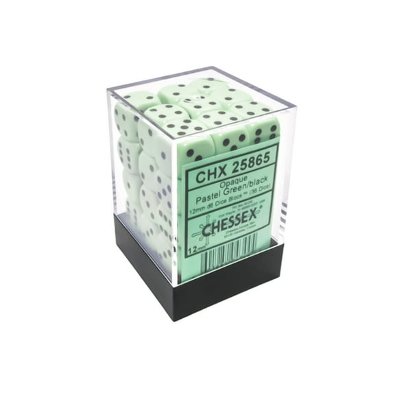 Chessex: Opaque Pastel Green/Black 12mm d6 Dice Block (36 Dice)