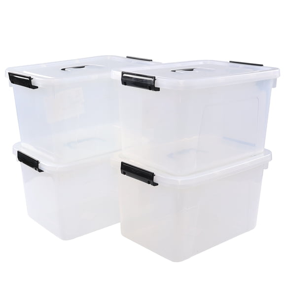 Vababa 10 L Clear Plastic Latch Storage Box with Handle,  Storage Bin with Lid, 4-Pack