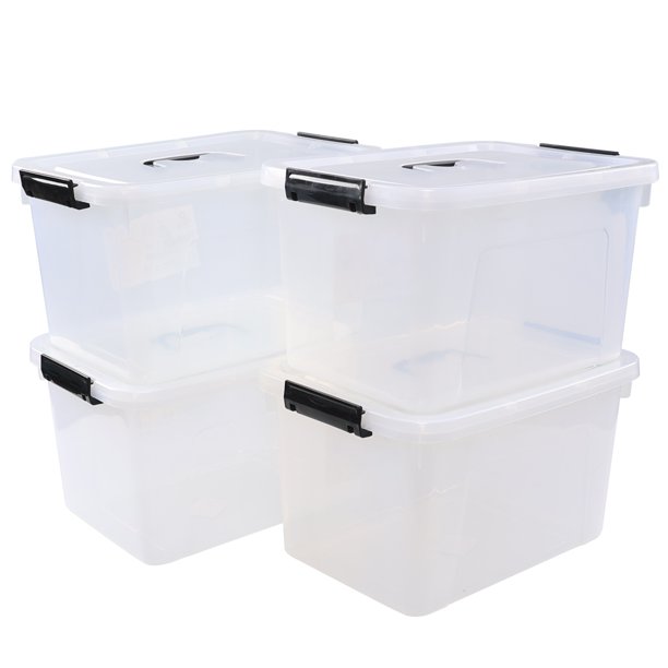 Vababa 10 L Clear Plastic Latch Storage Box with Handle, Storage Bin
