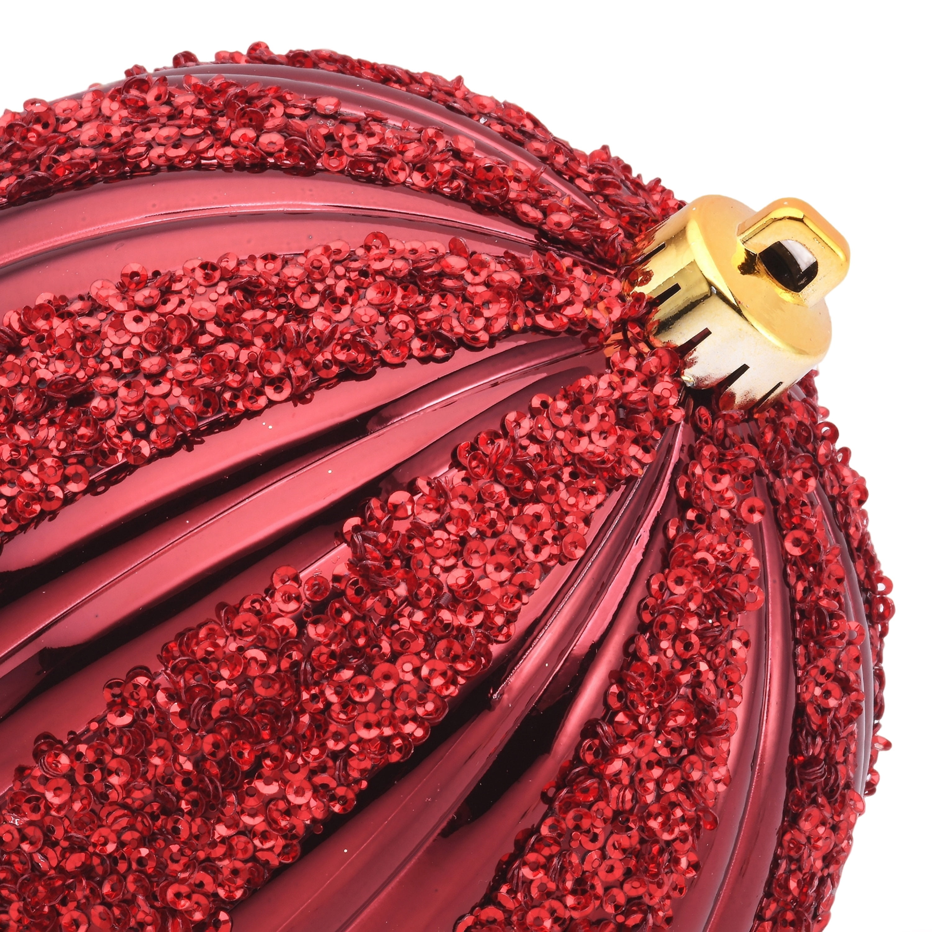 4-Count Dark Red Glitter Ribbed Shatterproof Christmas Ornaments, 7", by Holiday Time