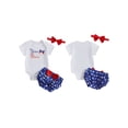 thumbnail image 2 of BemeyourBBs Newborn Baby Girl 4th Of July Outfit Independence Day Patriotic Summer Clothes Star Letter Bow Print Short Sleeve Romper Bloomers Shorts And Headband 3 Pcs Set, 2 of 9