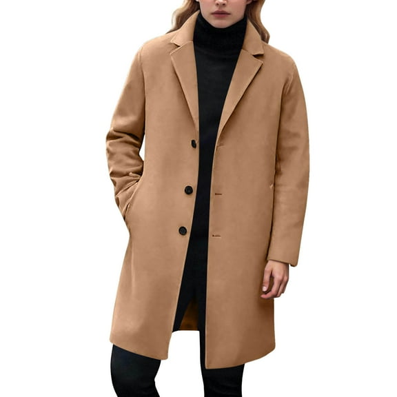 RUTAYY Women's Long Overcoat Casual Turndown Collar Knee Length Trench Coat Long Sleeve Warm Winter Outerwear Classic Versatile Tops