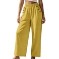 thumbnail image 2 of Lmueinov Womens Cotton Wide Leg Pants Elastic Waist Casual Trousers with Decorative Buttons Solid Color Flowy Long Pants for Summer Beach Vacation Clothes, 2 of 6