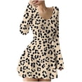 thumbnail image 2 of Nuoqisi Summer Dresses for Women Long Sleeve Casual Print Slim Elastic Pleated V Neck Dress 2026 A Line Tunic Dress, 2 of 5
