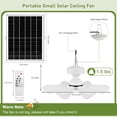 thumbnail image 2 of Solar Rechargeable Ceiling Fan with Light, 25W Solar Panel Powered Small Hanging Fan with 32Wh/10000mAh Battery Backup for Gazebo, Chicken coop, Greenhouse with Remote Control, Adjustable Light, 2 of 7
