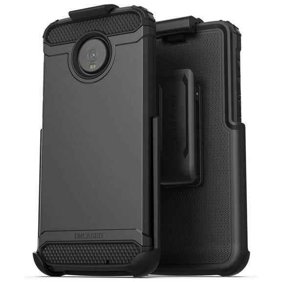 Encased Moto Z4 Belt Clip Holster Case (2019 Scorpio Armor) Ultra Protective Tough Grip Cover with Holder - Black