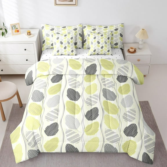 Erosebridal Minimalism Leaf Bedding Twin Size, Abstract Stripes Bedding Sets Twin Size, Modern Fashion Bed Set, Lightweight Room Decorative, 7pcs
