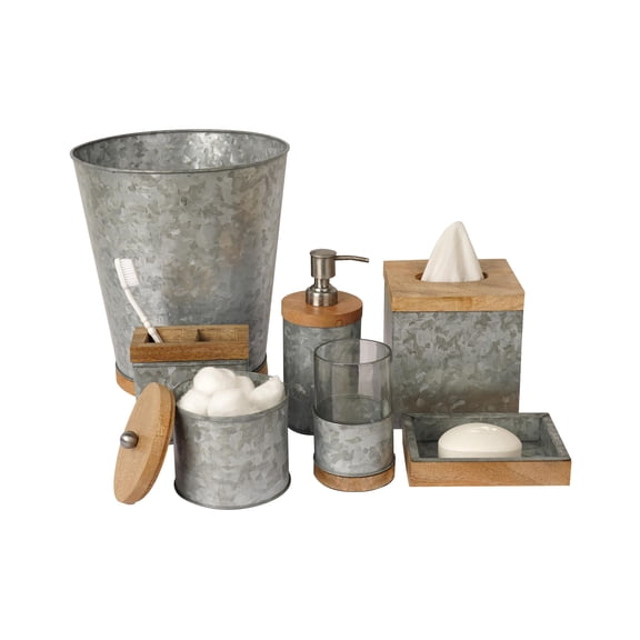 nu steel Confetti Galvanize Bath Accessory Set Vanity Countertop, 7 piece Luxury ensemble - cotton swab, soap dish, toothbrush holder, tumbler, soap pump, waste basket, tissue box
