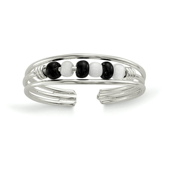 Primal Silver Sterling Silver Black and White Beaded Toe Ring