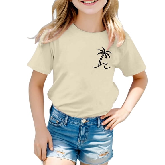 BOOMNY Baby Girls Summer Tshirts Short Sleeve T Shirts for Girls Casual Graphic Y2K Breathable Loose Fit Cozy Childrens Beach Tees