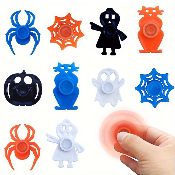 12-Pack Halloween Mini Fidget Spinners - Stress Relief Finger Toys, Ghost Pumpkin Spider Designs - Perfect for Party Favors, Goodie Bag Fillers, Thanksgiving, Christmas Gifts - Applicable Age Group: 1