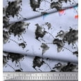 thumbnail image 2 of Soimoi Blue Cotton Voile Fabric Text & Map Watercolor Decor Fabric Printed Yard 56 Inch Wide, 2 of 5