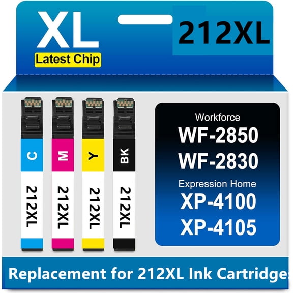 212XL Ink Cartridge Replacement for Epson 212XL XP-4105 XP-4100 WF-2850 WF-2830 Printer Ink Cartridger (4 Pack, Black, Cyan, Magenta, Yellow)