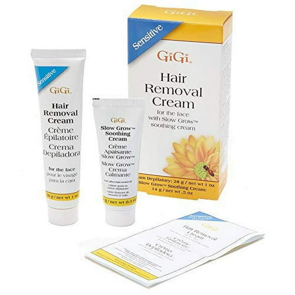 GiGi Hair Removal Cream for Face with Slow Grow Soothing Cream, 2-step Hair Removal System for Sensitive skin