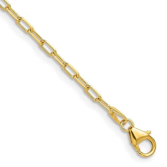 14K Yellow Gold 2.2mm Solid Beveled Diamond-Cut Paperclip Chain Bracelet for Women 7"