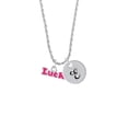 thumbnail image 2 of Delight Jewelry Hot Pink ''Luck'' with Heart Silvertone Script Initial Disc - E - Charm Necklace, 20"+3", 2 of 4