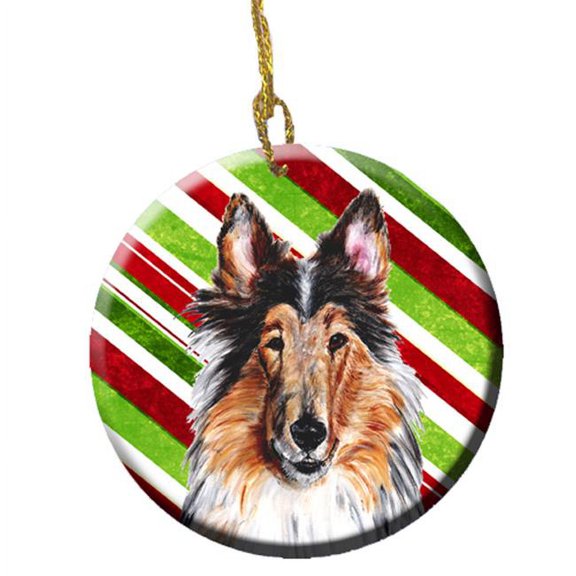 Collie Candy Cane Christmas Ceramic Ornament