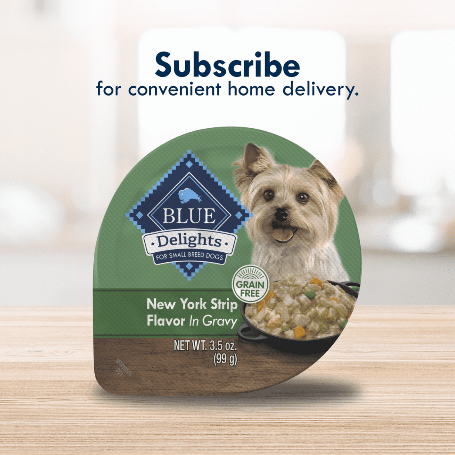 Blue Buffalo Delights Wet Dog Food, Small Breed, New York Strip Flavor, 3.5 oz Cup, 99g