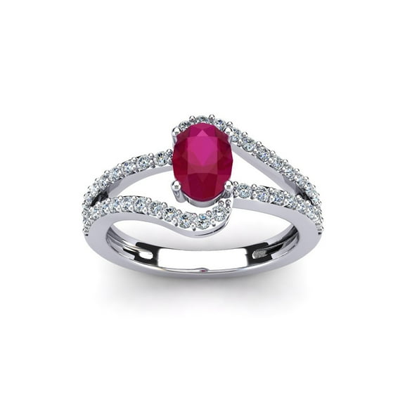 SuperJeweler 1.40 Carat Oval Shape Created Ruby and Fancy Diamond Ring In Sterling Silver For Women