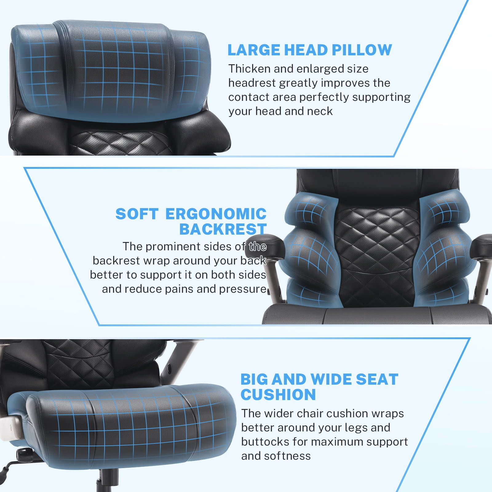 WOSDOM Big and Tall Office Chair 700lbs, Large High Back Executive Chair with Extra Wide Seat, Heavy Duty Rocking Computer Chair, 3D Flip Arms, Adjustable Lumbar Support, Black