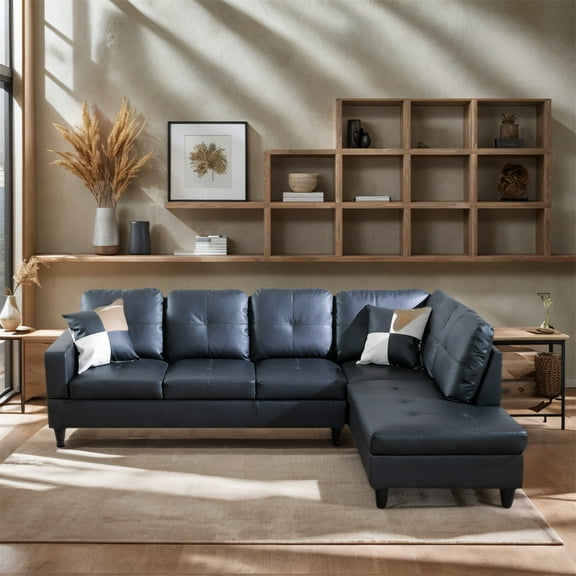 Hommoo Modern L-Shaped Sectional Sofa, Modular Living Room Furniture Set, Sofas and Couches Sets, Right Side, Black (No Ottoman)