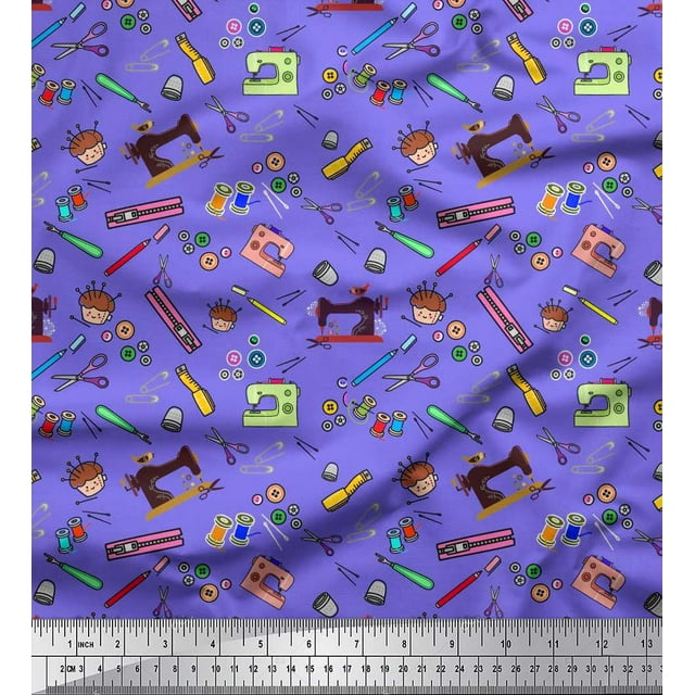 Soimoi Georgette Viscose Fabric Scissor,Buttons & Machine Sewing Printed Craft Fabric by The Yard 42 Inch Wide