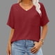 thumbnail image 2 of Sudaderas,Camiseta de cuello en V para mujer, top informal de manga corta, poliéster, corte holgado, para todas las estaciones, sopatenor, 2 of 8