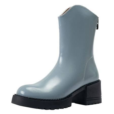 

Ki-8Jcud Women S Straps Knee High Boots Fashion Autumn And Winter Women Ankle Boots Flat Bottom Thick Heel Non Slip Solid Round Back Zipper Wellies Rain Boots For Women Womens Wide Booties And Boots