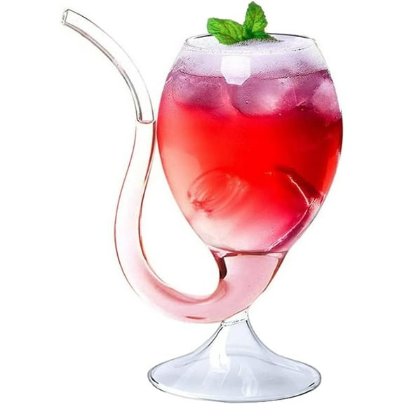 Round Base Glass Cup with Built in Straw