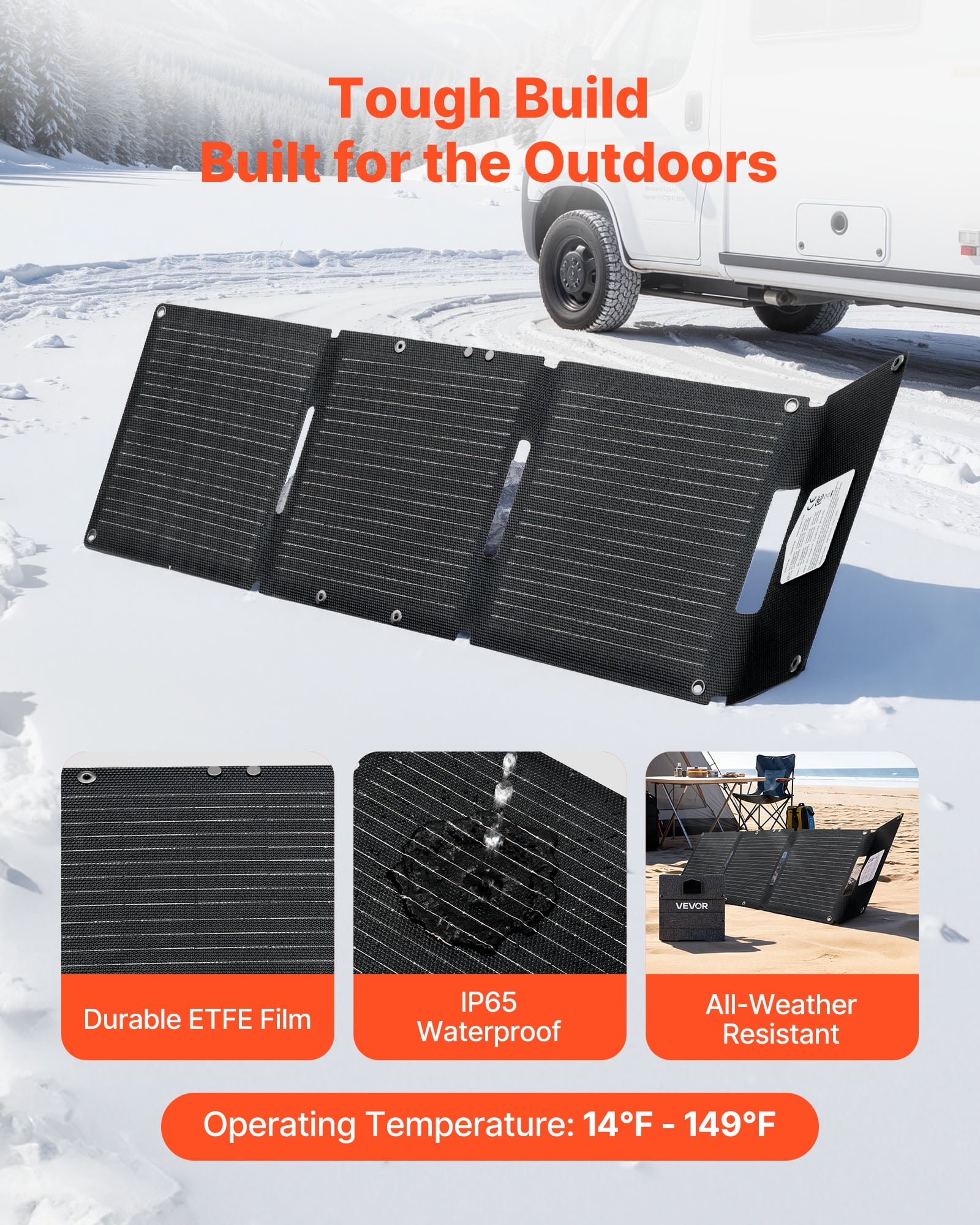 VEVOR 30W Foldable Solar Panel Charger, 16BB N-Type Monocrystalline Solar Panel 24% Efficiency, Ultra-Light Portable with USB-A, USB-A (QC3.0) & Type-C Ports for Camping, Backpacking, Phones, Tablets