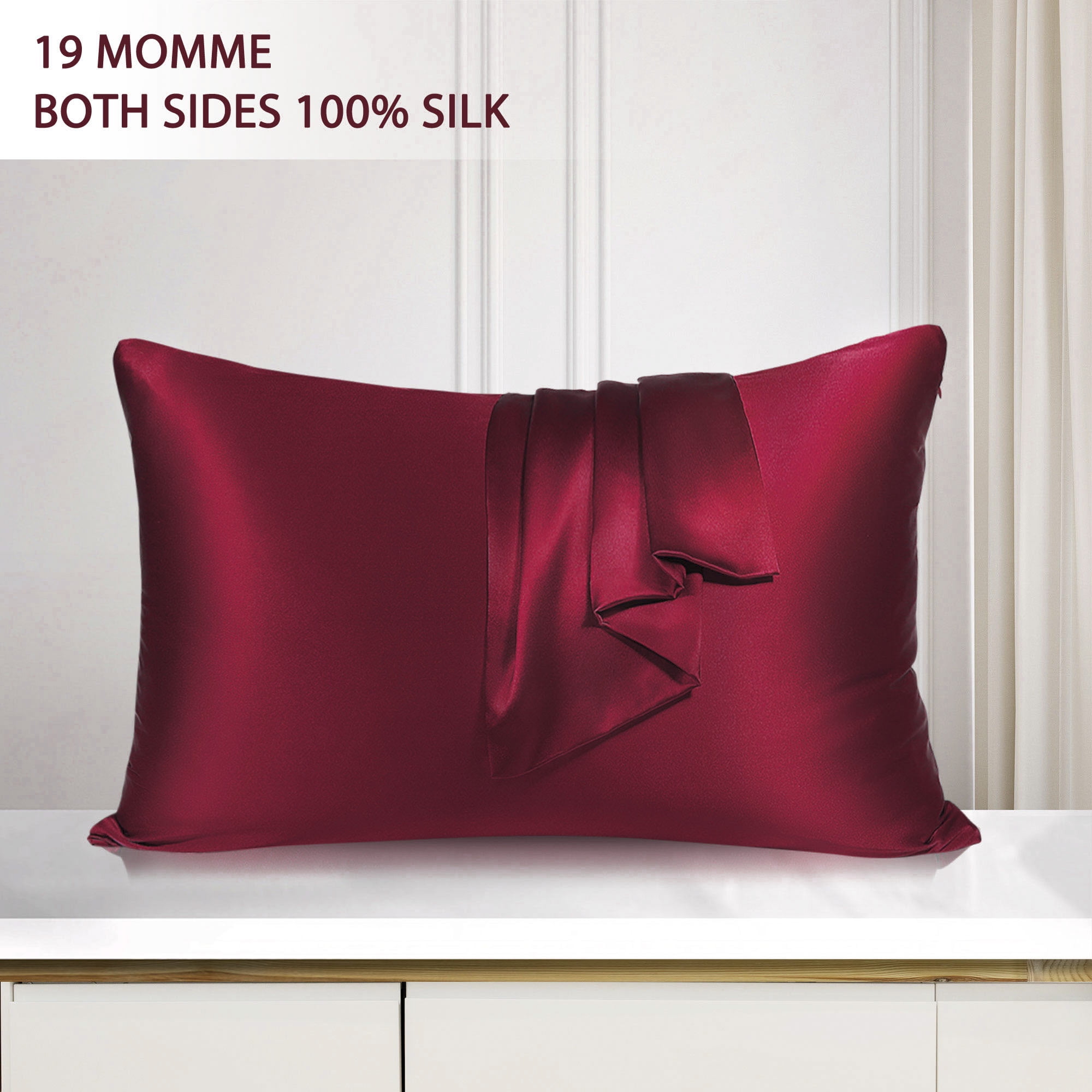 Unique Bargains 19 Momme Silk Pillowcase with Zipper 1 Pc Burgundy 20" x 30"