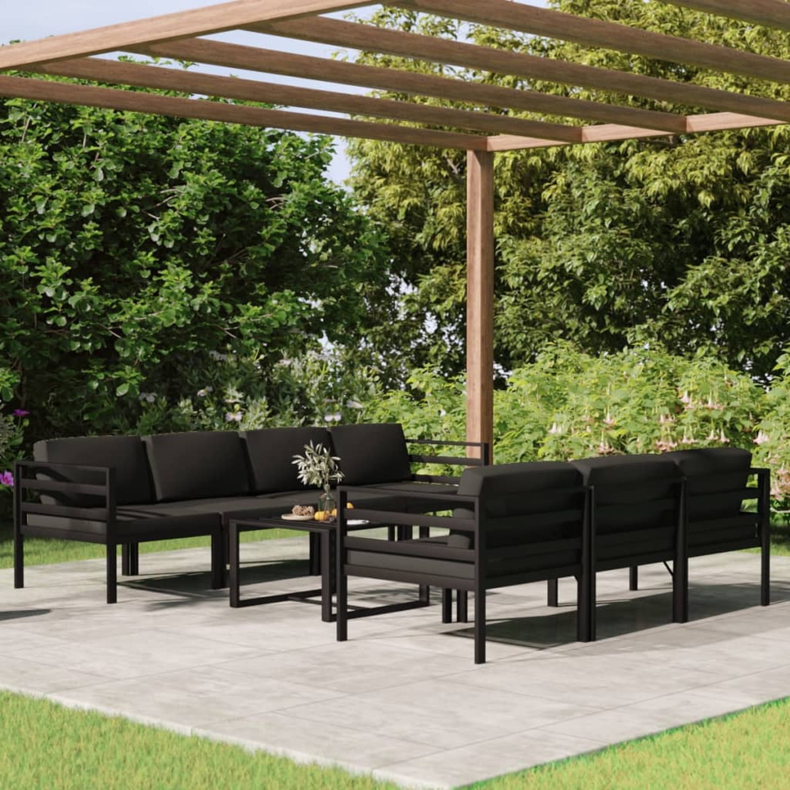 Carevas 8 Piece Patio Set with Cushions Aluminum Anthracite - Walmart.com