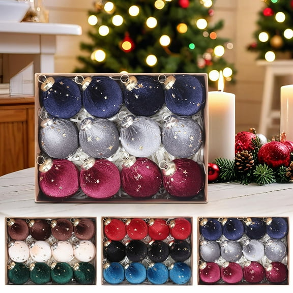 Moocorvic 12 Pcs Velvet Christmas Ornaments Set, Hanging Ball Ornaments for Xmas Trees Holiday Wedding Party Decor(Red Green White)