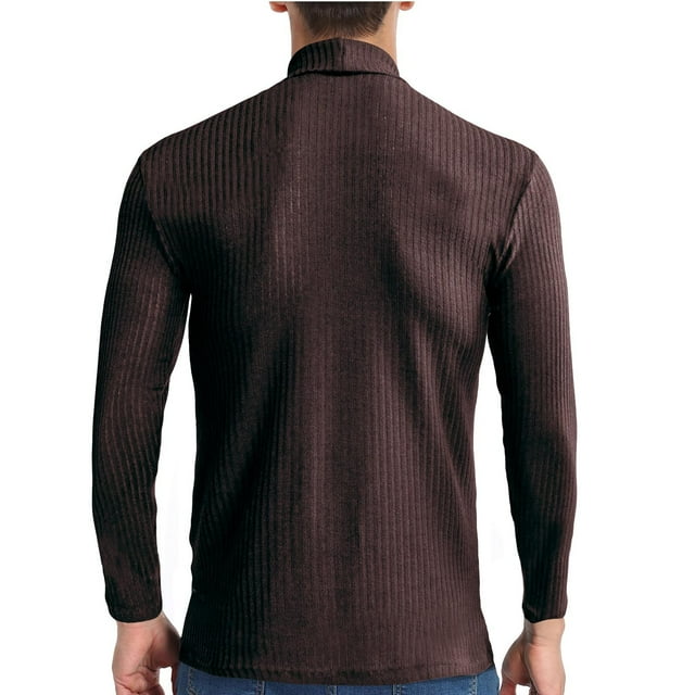 Penkiiy Chandails pour Hommes Hommes Uni Côtelé Ajusté Tricoté Chandail Col Roulé Chandail de Base Chemise Café Chandails