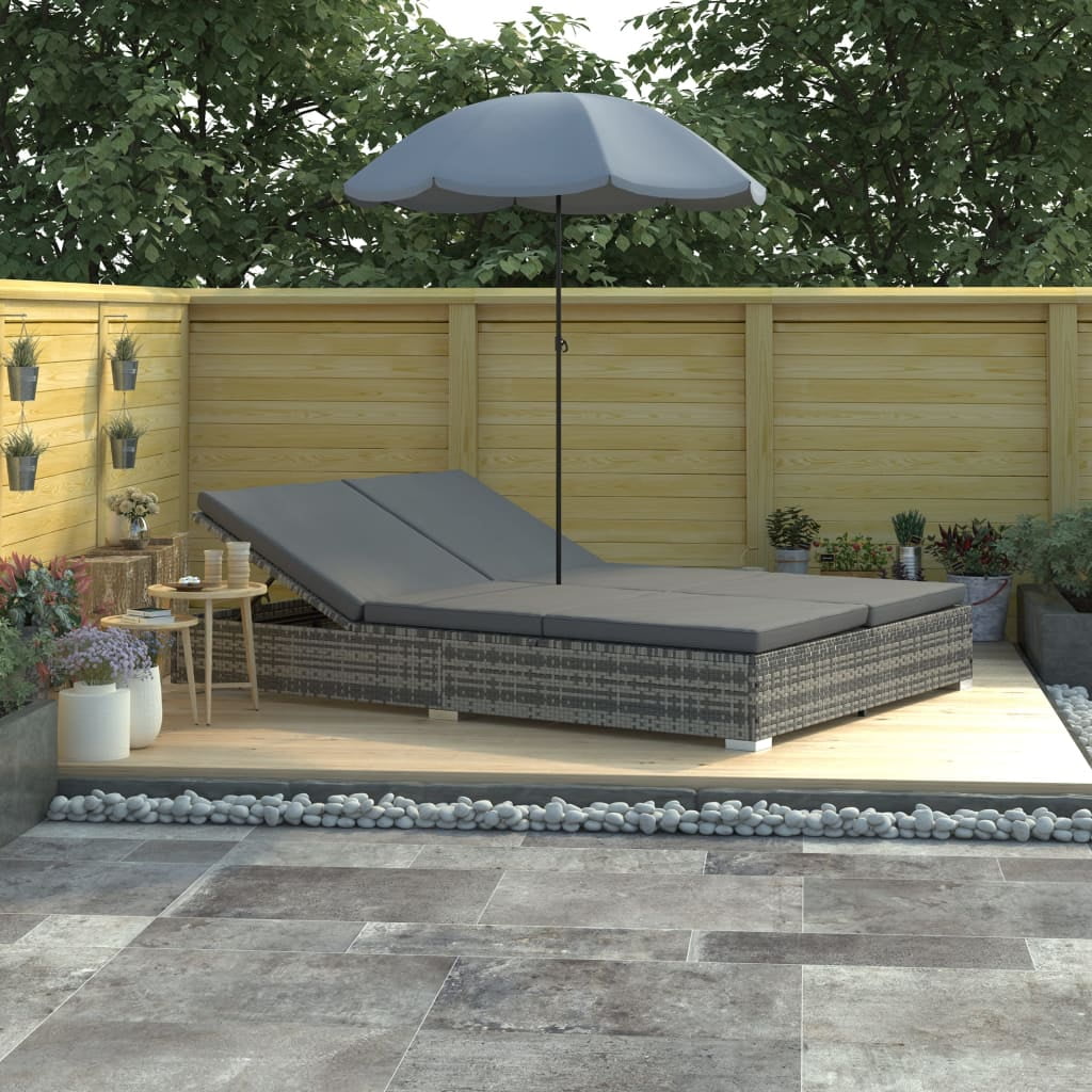 Lowestbest Patio Lounge Chair, Outdoor Poly Rattan Lounge Bed with Umbrella for Outdoor Pool Beach Lowestbest Patio Lounge Chair, Outdoor Poly Rattan Lounge Bed with Umbrella for Outdoor Pool Beach