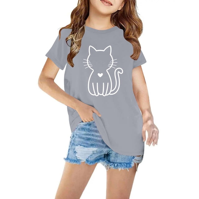 Mefallenssiah Bambin Garçons Filles Coton T-Shirt Mode Mignon Col Rond Imprimé T-Shirt à Manches Courtes top