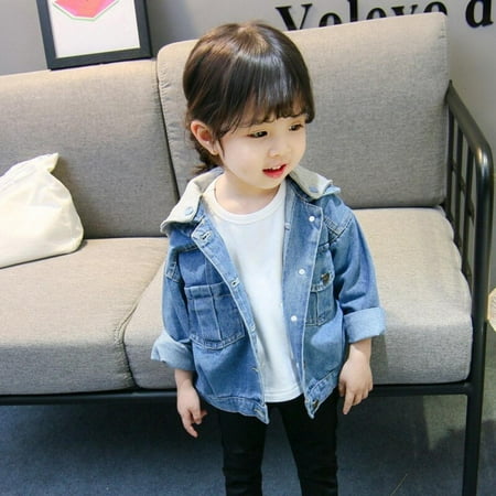 

Girls Hooded Denim Jacket Children Clothes Kids Fashion Pockets Coat Baby Girl Outfits
