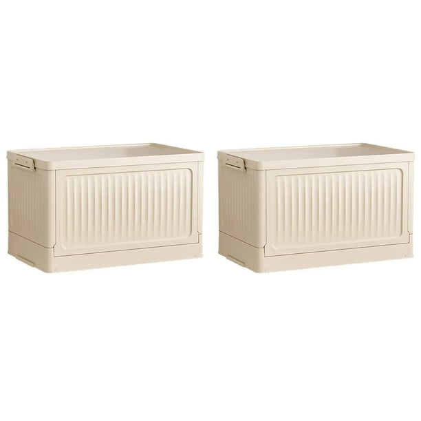 2X Caja de Almacenamiento Plegable de Gran Capacidad con Polea - Organizador de Plástico Apilable con Tapa, Contenedor Portátil para el Hogar