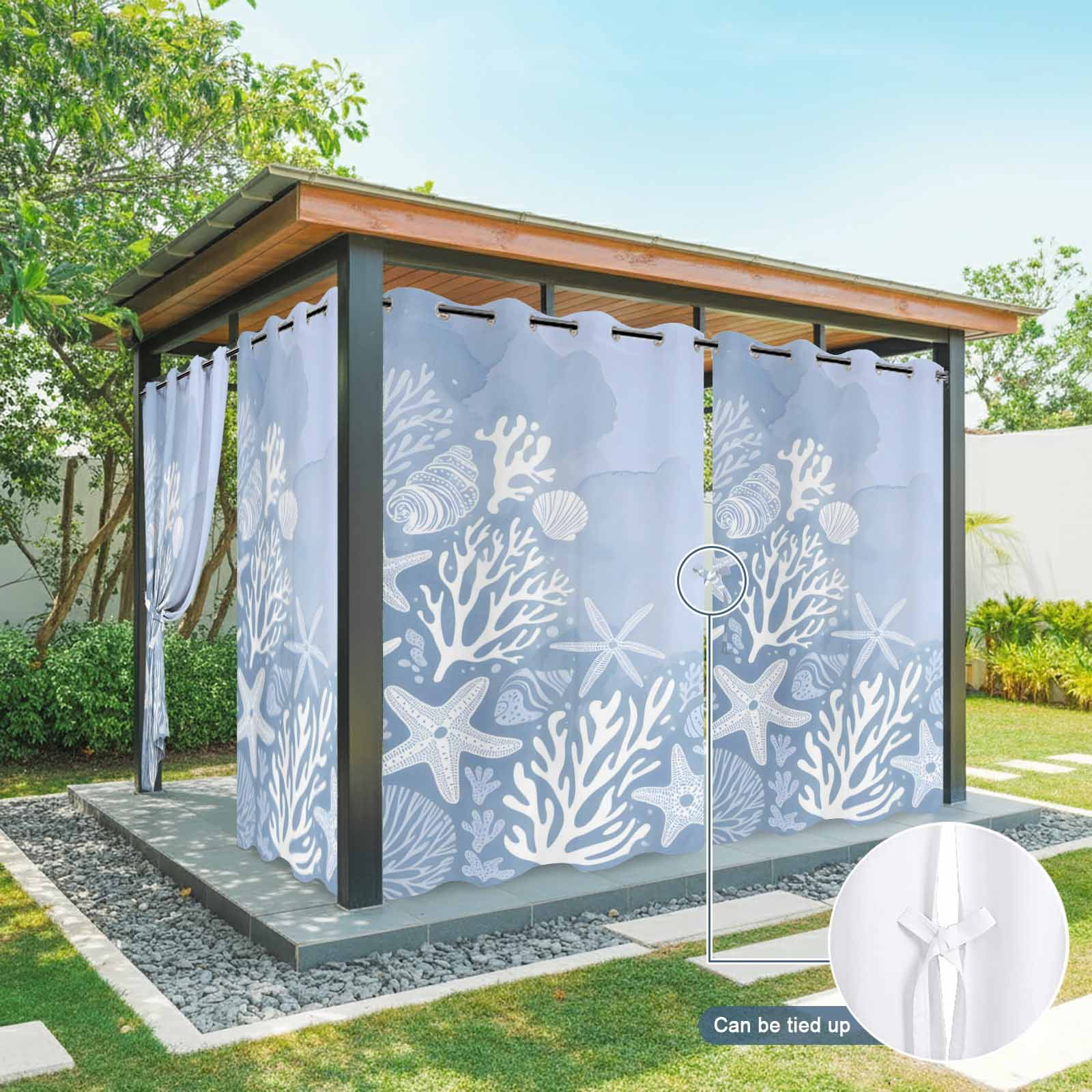 Ocean Coral Outdoor Curtains for Patio, Summer Sea Star Coral Shell Purple Sunshade Privacy Drapes Grommet Waterproof Outside Curtains for Porch/Cabana/Balcony 54"x 108", 1 Panel