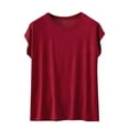 thumbnail image 2 of Women's Soft Modal Pajamas Top Cotton T-Shirts Fashion Solid Color Shirts Summer Short Sleeve Blouses Round Neck Loose Pullover Top(Wine XXL), 2 of 9