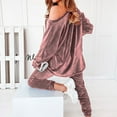 thumbnail image 4 of Womens Velvet 2 Pieces Outfits Long Sleeve V-Neck Sweatshirts with Elastic Eaist Long Pants Pajamas PJs Sets Loungewear, 4 of 7