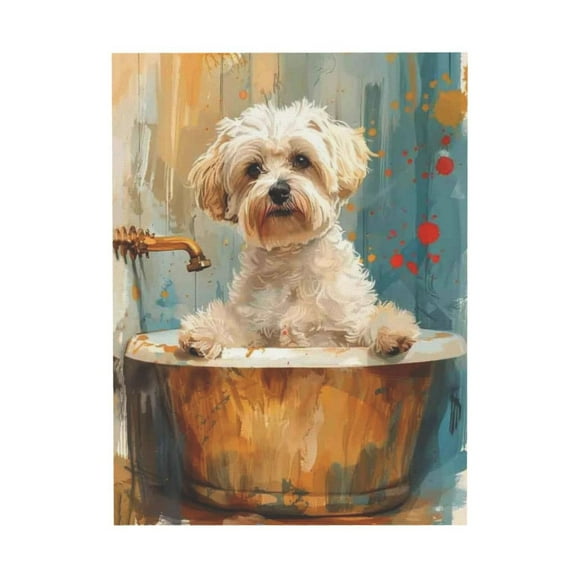 WFSposter Maltese Dog in Bathtub,Christmas Gift,Animal Bathroom Art,Bathroom Decor,Living Room Bedroom Home Wall Decor Canvas
