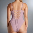 thumbnail image 4 of WILLBEST Traje de Baño de Manga Larga Para Mujer, Bañador Sexy Sin Espalda Con Lazo En El Cuello, Bikini Monokini de Triángulo de Color Sólido de Talla Grande Para Mujer, 4 of 6