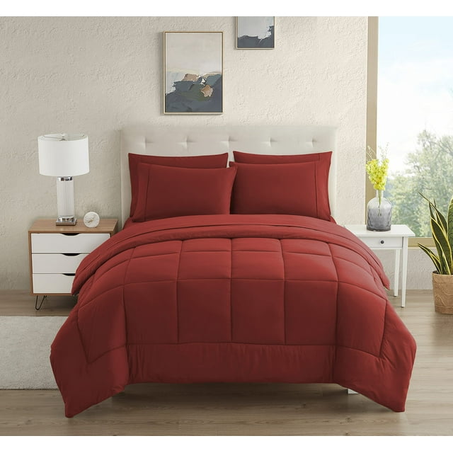 Juego de ropa de cama Sweet Home Collection, tamaño completo, 7 piezas, rojo