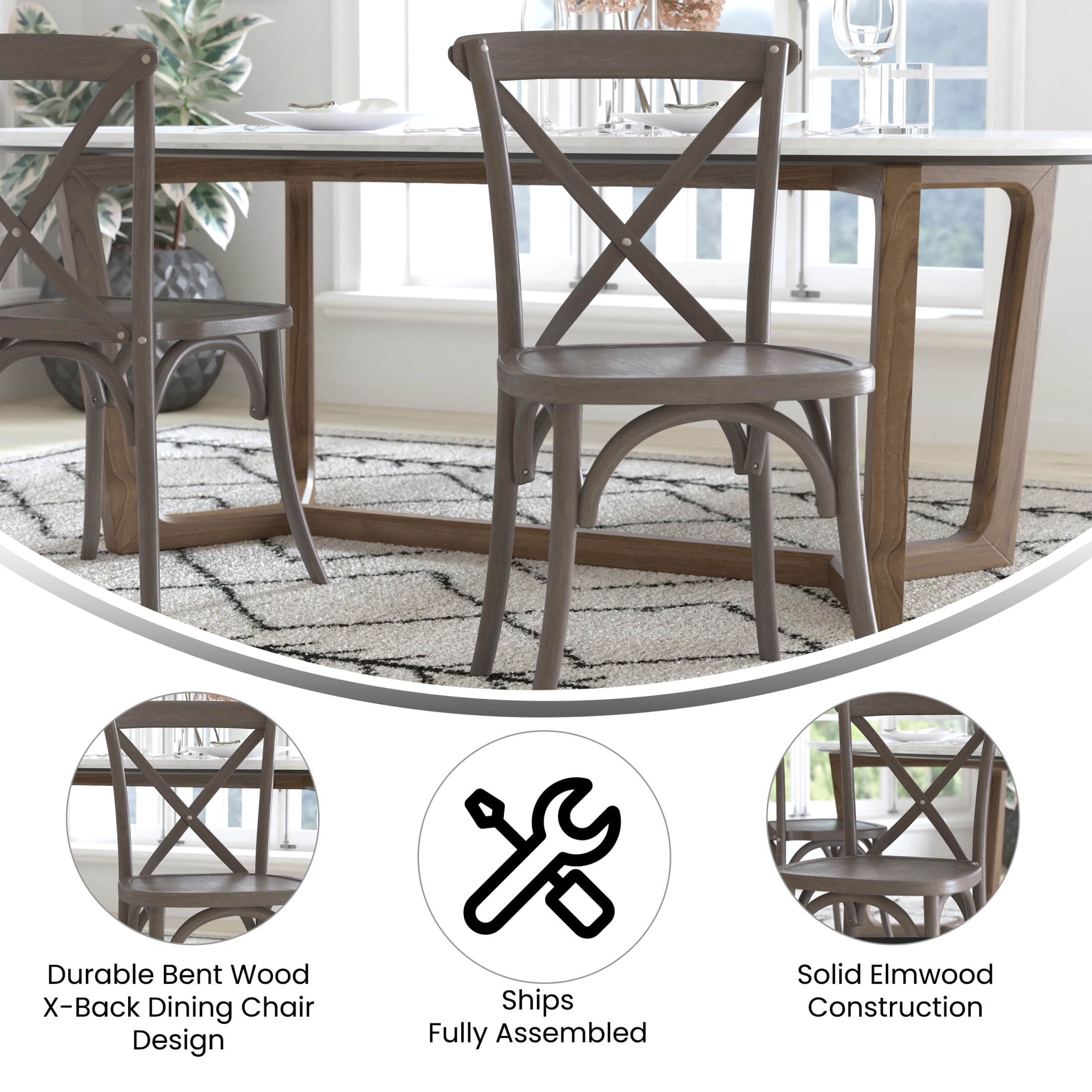 Merrick Lane X-Back Bistro Style Wooden High Back Dining Chair in Grey